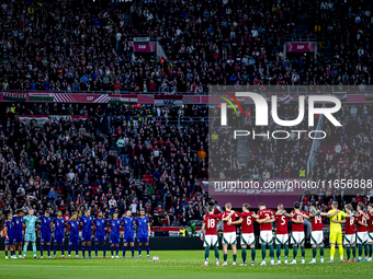 One minute of silence for Joah Neeskens takes place during the match between Hungary and the Netherlands at the Puskas Arena for the UEFA Na...