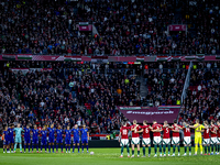 One minute of silence for Joah Neeskens takes place during the match between Hungary and the Netherlands at the Puskas Arena for the UEFA Na...