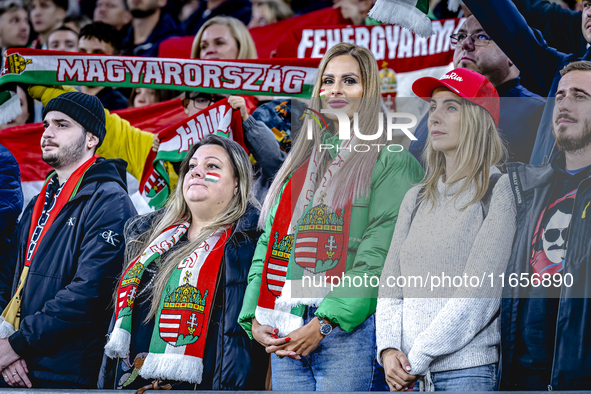 Supporters of Hungary attend the match between Hungary and the Netherlands at the Puskas Arena for the UEFA Nations League season 2024-2025...