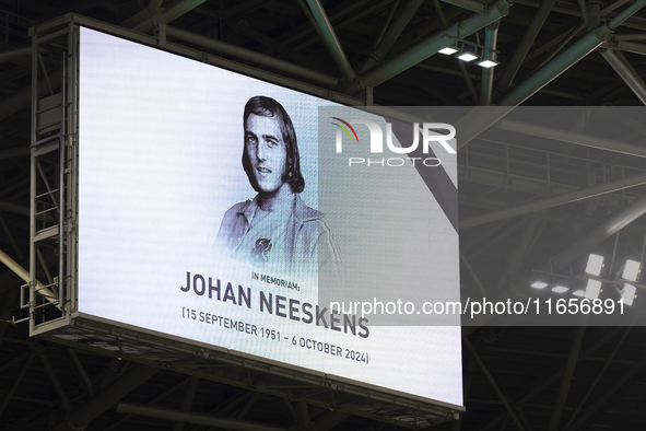 One minute of silence for Joah Neeskens takes place during the match between Hungary and the Netherlands at the Puskas Arena for the UEFA Na...