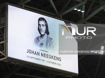 One minute of silence for Joah Neeskens takes place during the match between Hungary and the Netherlands at the Puskas Arena for the UEFA Na...