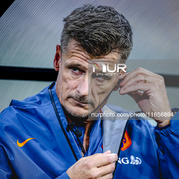 Netherlands assistant trainer Wim Jonk is present during the match between Hungary and the Netherlands at the Puskas Arena for the UEFA Nati...