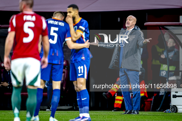 Hungary trainer Marco Rossi is present during the match between Hungary and the Netherlands at the Puskas Arena for the UEFA Nations League...