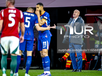 Hungary trainer Marco Rossi is present during the match between Hungary and the Netherlands at the Puskas Arena for the UEFA Nations League...