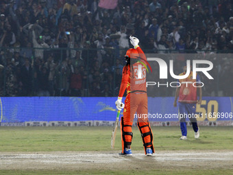 Chris Gayle of Gujarat Greats reacts to the crowd during the Legends League Cricket T20 match between Gujarat Greats and Konark Suryas Odish...