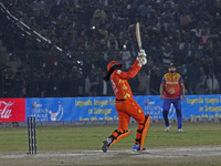 Chris Gayle of Gujarat Greats hits a six during the Legends League Cricket T20 match between Gujarat Greats and Konark Suryas Odisha at the...