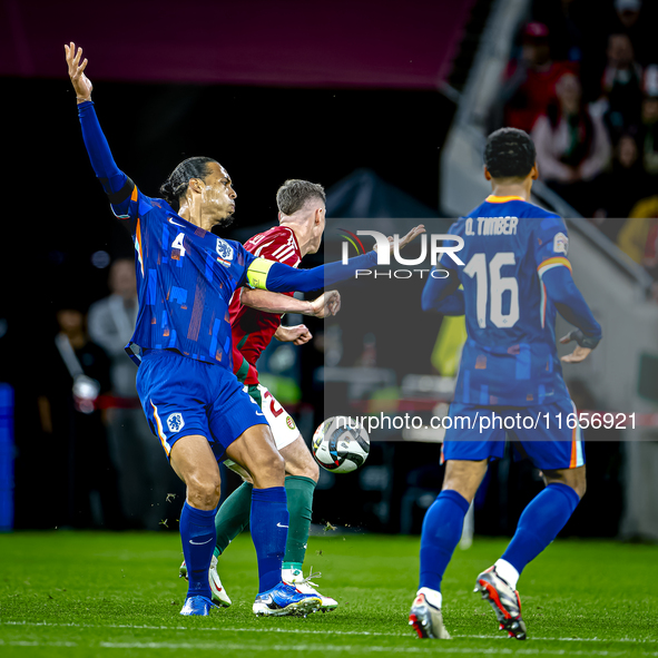 Netherlands defender Virgil van Dijk plays during the match between Hungary and the Netherlands at the Puskas Arena for the UEFA Nations Lea...