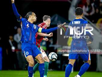 Netherlands defender Virgil van Dijk plays during the match between Hungary and the Netherlands at the Puskas Arena for the UEFA Nations Lea...