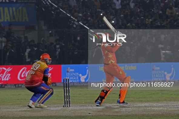 Chris Gayle of Gujarat Greats bats during the Legends League Cricket T20 match between Gujarat Greats and Konark Suryas Odisha at the Bakshi...