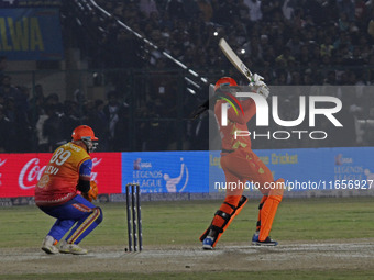 Chris Gayle of Gujarat Greats bats during the Legends League Cricket T20 match between Gujarat Greats and Konark Suryas Odisha at the Bakshi...