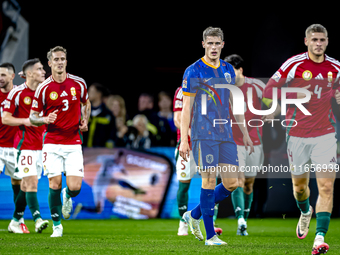 Netherlands defender Mickey van de Ven appears dejected during the match between Hungary and the Netherlands at the Puskas Arena for the UEF...