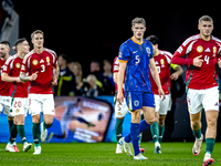 Netherlands defender Mickey van de Ven appears dejected during the match between Hungary and the Netherlands at the Puskas Arena for the UEF...