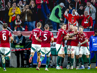 Hungary forward Roland Sallai scores the 1-0 and celebrates the goal during the match between Hungary and the Netherlands at the Puskas Aren...