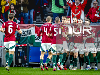 Hungary forward Roland Sallai scores the 1-0 and celebrates the goal during the match between Hungary and the Netherlands at the Puskas Aren...