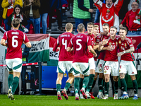 Hungary forward Roland Sallai scores the 1-0 and celebrates the goal during the match between Hungary and the Netherlands at the Puskas Aren...