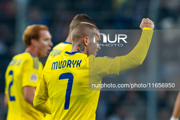 Mykhailo Mudryk celebrates scoring a goal  during the  UEFA Nations League 2024 League B Group B1 match between Ukraine and Georgia , at the...