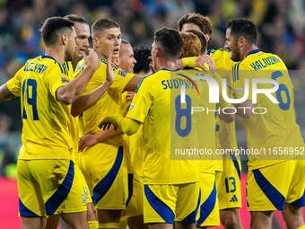 Mykhailo Mudryk with Ukraine teammates  celebratie scoring a goal  during the  UEFA Nations League 2024 League B Group B1 match between Ukra...