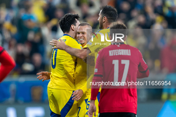 Mykhailo Mudryk with Ukraine teammates  celebratie scoring a goal  during the  UEFA Nations League 2024 League B Group B1 match between Ukra...