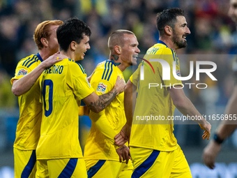 Mykhailo Mudryk with Ukraine teammates  celebratie scoring a goal  during the  UEFA Nations League 2024 League B Group B1 match between Ukra...