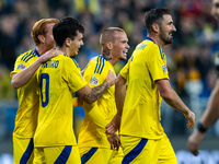 Mykhailo Mudryk with Ukraine teammates  celebratie scoring a goal  during the  UEFA Nations League 2024 League B Group B1 match between Ukra...