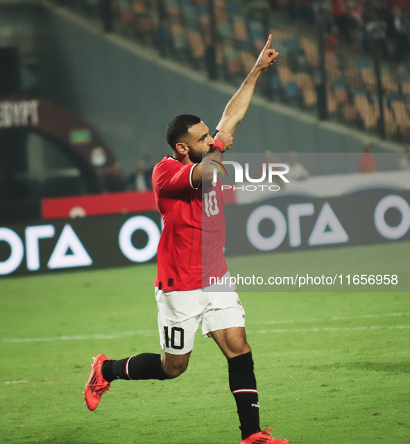 Mohamed Salah, Egypt national team player, celebrates his goal during the match between Egypt and Mauritania in the African Cup of Nations q...