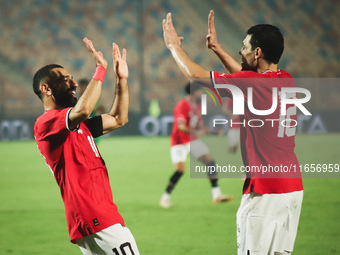 Mohamed Salah, Egypt national team player, celebrates his goal during the match between Egypt and Mauritania in the African Cup of Nations q...