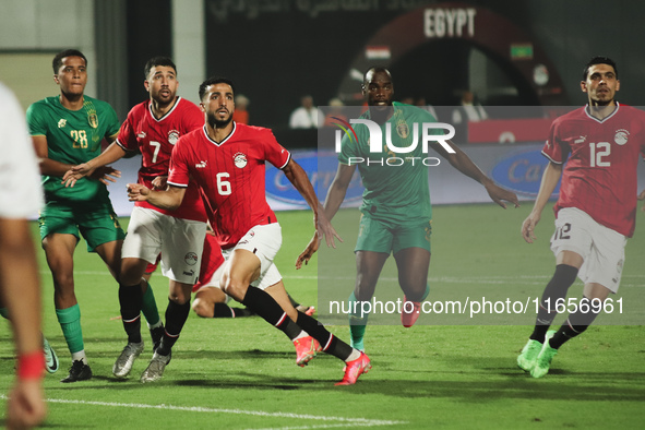 Egypt national team players look at the ball during the match between Egypt and Mauritania in the African Cup of Nations qualifiers in Cairo...