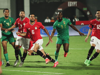 Egypt national team players look at the ball during the match between Egypt and Mauritania in the African Cup of Nations qualifiers in Cairo...