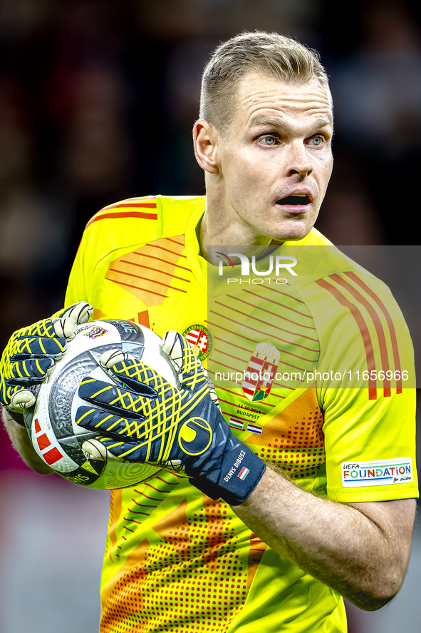 Hungary goalkeeper Denes Dibusz plays during the match between Hungary and the Netherlands at the Puskas Arena for the UEFA Nations League s...