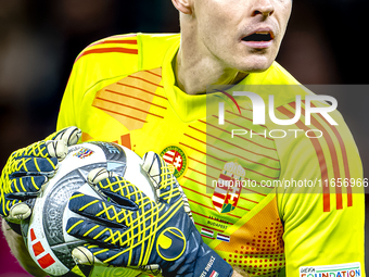 Hungary goalkeeper Denes Dibusz plays during the match between Hungary and the Netherlands at the Puskas Arena for the UEFA Nations League s...