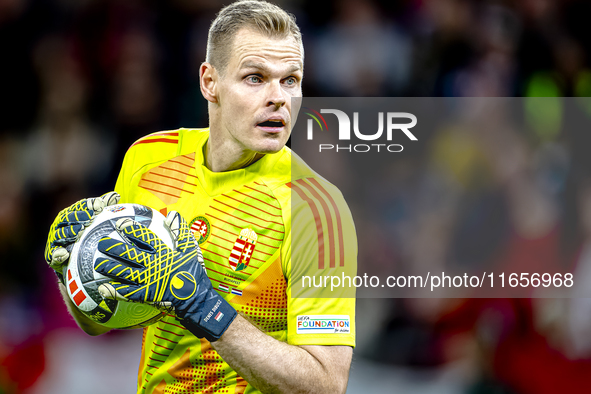 Hungary goalkeeper Denes Dibusz plays during the match between Hungary and the Netherlands at the Puskas Arena for the UEFA Nations League s...