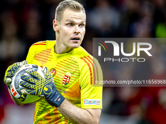 Hungary goalkeeper Denes Dibusz plays during the match between Hungary and the Netherlands at the Puskas Arena for the UEFA Nations League s...