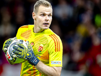 Hungary goalkeeper Denes Dibusz plays during the match between Hungary and the Netherlands at the Puskas Arena for the UEFA Nations League s...