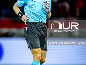 Referee Lukas Fahndrich officiates the match between Hungary and the Netherlands at the Puskas Arena for the UEFA Nations League season 2024...