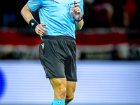 Referee Lukas Fahndrich officiates the match between Hungary and the Netherlands at the Puskas Arena for the UEFA Nations League season 2024...