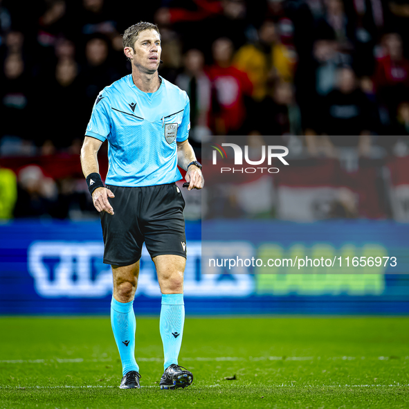 Referee Lukas Fahndrich officiates the match between Hungary and the Netherlands at the Puskas Arena for the UEFA Nations League season 2024...