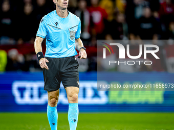 Referee Lukas Fahndrich officiates the match between Hungary and the Netherlands at the Puskas Arena for the UEFA Nations League season 2024...