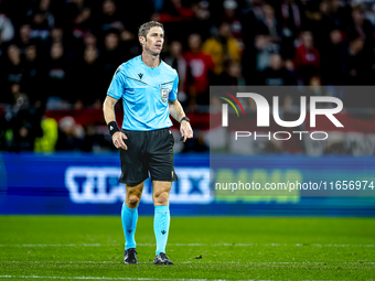 Referee Lukas Fahndrich officiates the match between Hungary and the Netherlands at the Puskas Arena for the UEFA Nations League season 2024...