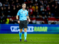 Referee Lukas Fahndrich officiates the match between Hungary and the Netherlands at the Puskas Arena for the UEFA Nations League season 2024...