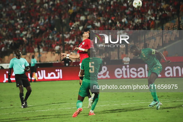 Omar Marmoush, Egypt national team player, passes the ball with his head during the match between Egypt and Mauritania in the African Cup of...