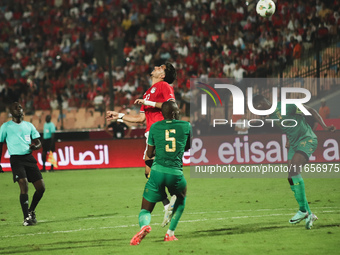 Omar Marmoush, Egypt national team player, passes the ball with his head during the match between Egypt and Mauritania in the African Cup of...