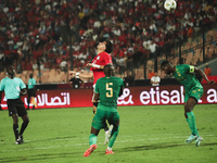 Omar Marmoush, Egypt national team player, passes the ball with his head during the match between Egypt and Mauritania in the African Cup of...