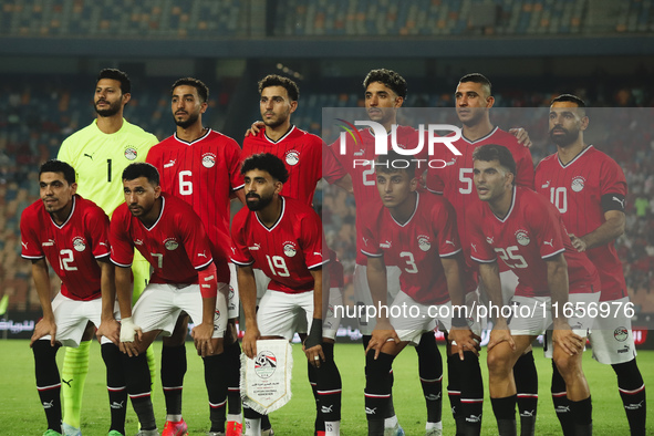 The Egyptian national team poses for a group photo before the match between Egypt and Mauritania in the African Cup of Nations qualifiers in...