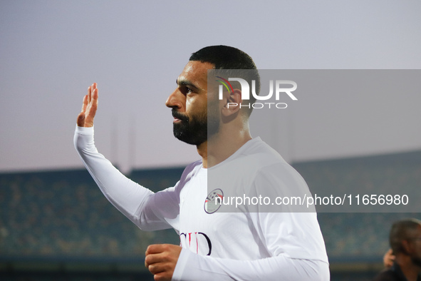 Mohamed Salah greets the fans during the match between Egypt and Mauritania in the African Cup of Nations qualifiers in Cairo, Egypt, on Oct...