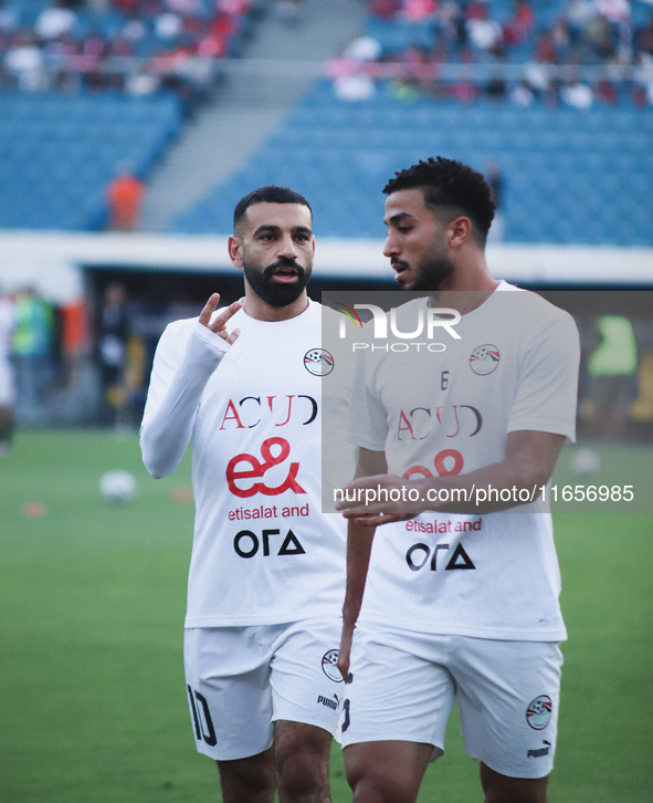 Mohamed Salah and Mohamed Abdel Moneim are players of the Egyptian national team during the match between Egypt and Mauritania in the Africa...