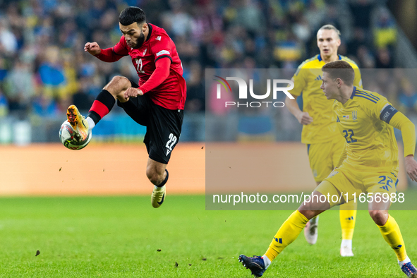 Georges Mikautadze, Mykola Matviyenko are playing during the  UEFA Nations League 2024 League B Group B1 match between Ukraine and Georgia ,...