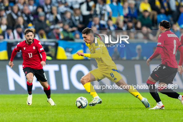 Otar Kiteishvili, Georgiy Sudakov are playing during the  UEFA Nations League 2024 League B Group B1 match between Ukraine and Georgia , at...