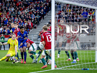 Hungary goalkeeper Denes Dibusz plays during the match between Hungary and the Netherlands at the Puskas Arena for the UEFA Nations League s...