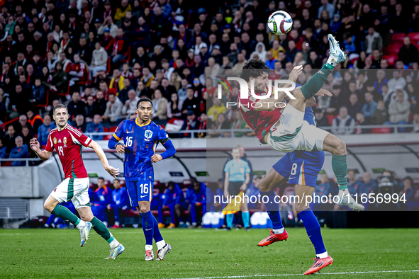 Hungary midfielder Dominik Szoboszlai plays during the match between Hungary and the Netherlands at the Puskas Arena for the UEFA Nations Le...