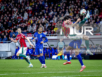 Hungary midfielder Dominik Szoboszlai plays during the match between Hungary and the Netherlands at the Puskas Arena for the UEFA Nations Le...